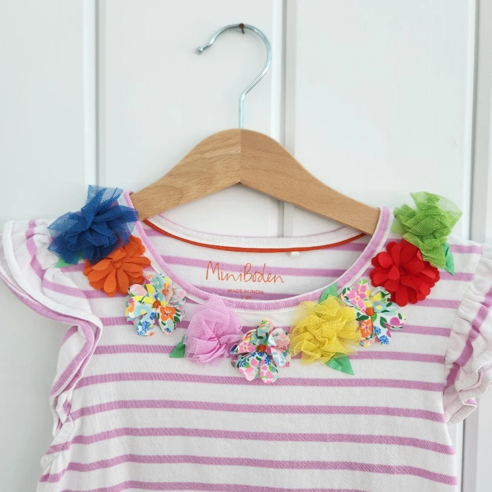 Mini Boden Striped Floral Collar Top 7/8 - Picture 2 of 7